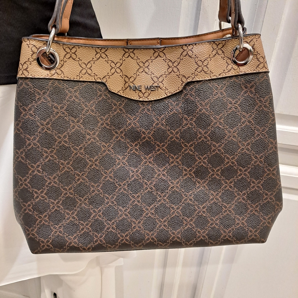 Nine West Brown and Tan Patterned Lynn Modern Satchel Bag